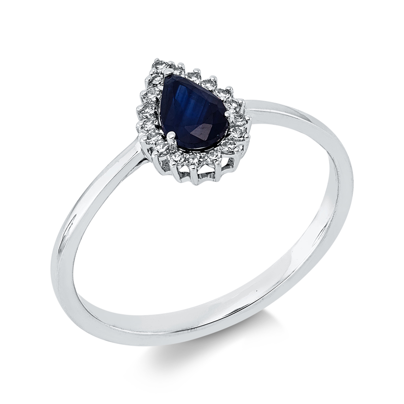 Ring mit Saphir  aus 750/-18 Karat Weißgold mit 18 Diamanten 0