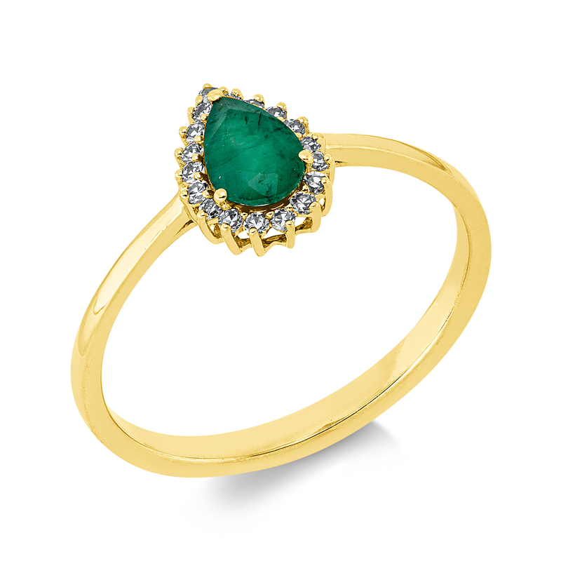 Ring mit Smaragd  aus 750/-18 Karat Gelbgold mit 18 Diamanten 0