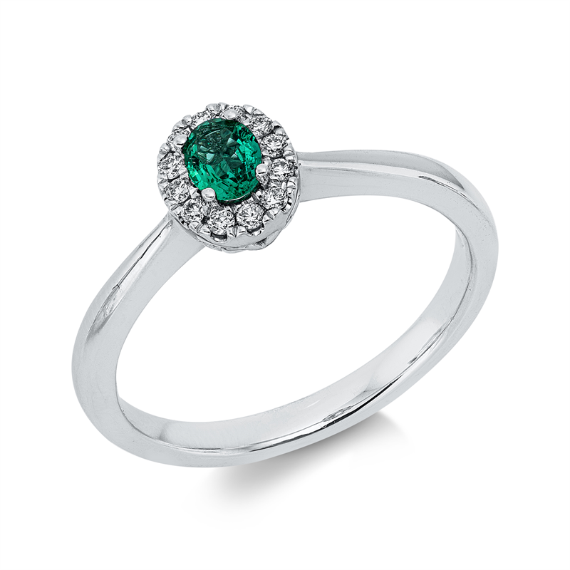 Ring mit Smaragd  aus 750/-18 Karat Weißgold mit 12 Diamanten 0
