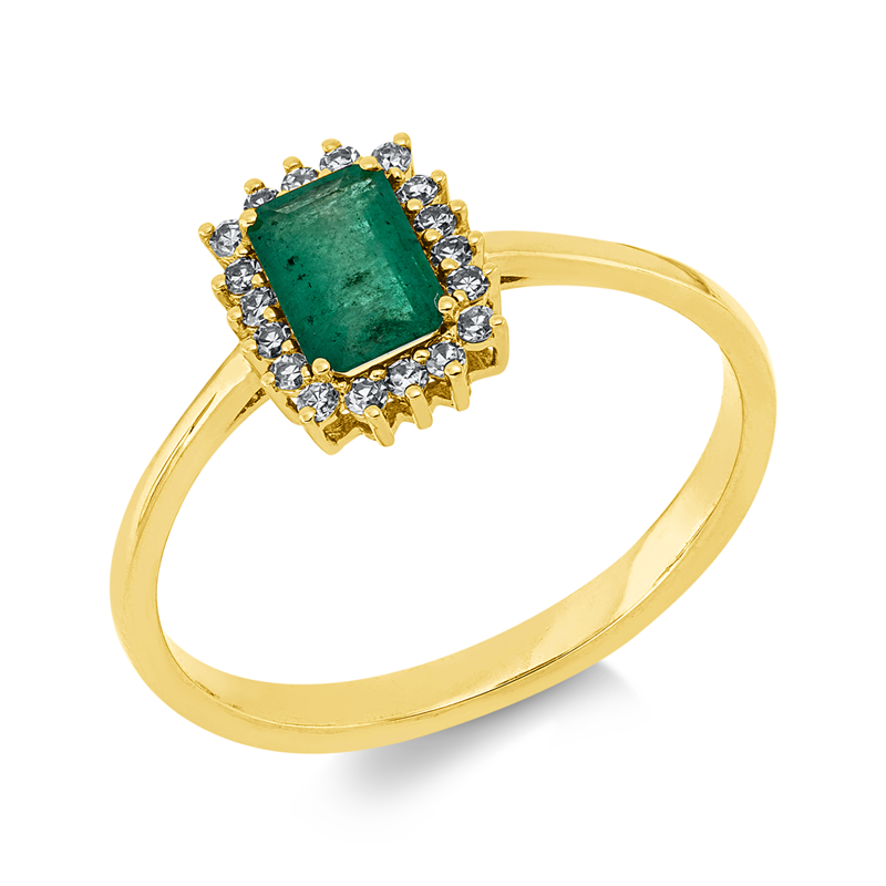 Ring mit Smaragd  aus 750/-18 Karat Gelbgold mit 18 Diamanten 0