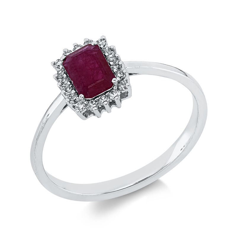Ring mit Rubin  aus 750/-18 Karat Weißgold mit 18 Diamanten 0