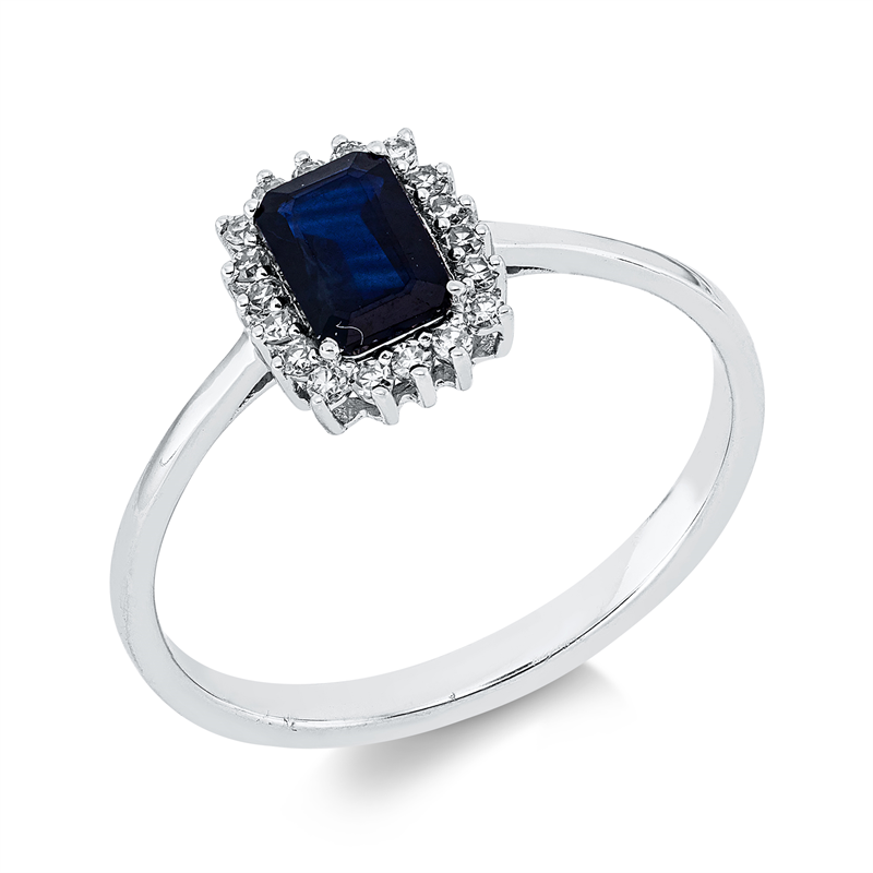 Ring mit Saphir  aus 750/-18 Karat Weißgold mit 18 Diamanten 0