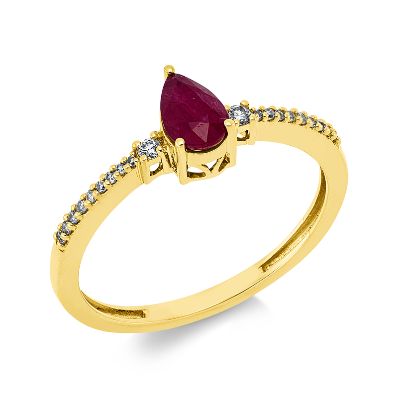 Ring mit Rubin  aus 750/-18 Karat Gelbgold mit 20 Diamanten 0