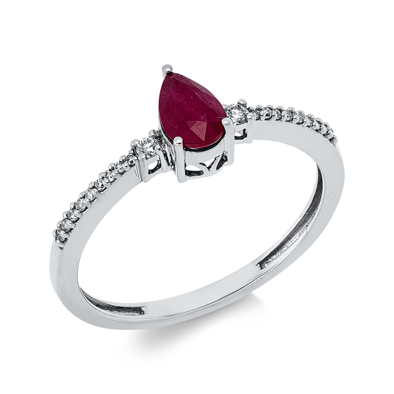 Ring mit Rubin  aus 750/-18 Karat Weißgold mit 20 Diamanten 0