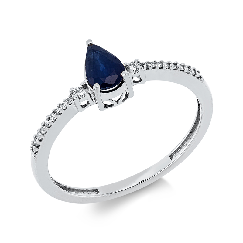 Ring mit Saphir  aus 750/-18 Karat Weißgold mit 20 Diamanten 0