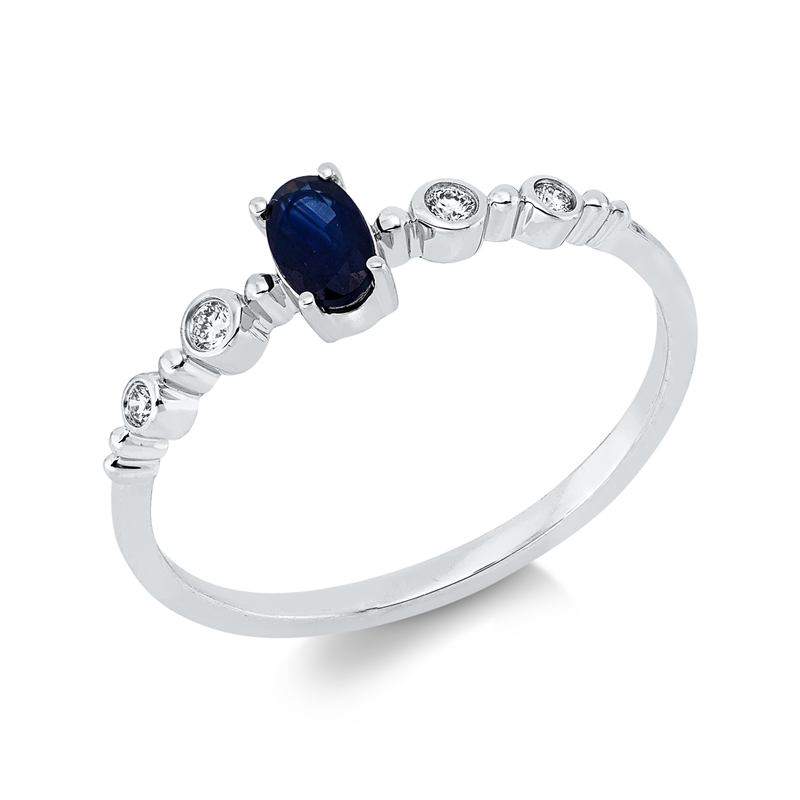 Ring mit Saphir  aus 750/-18 Karat Weißgold mit 4 Diamanten 0