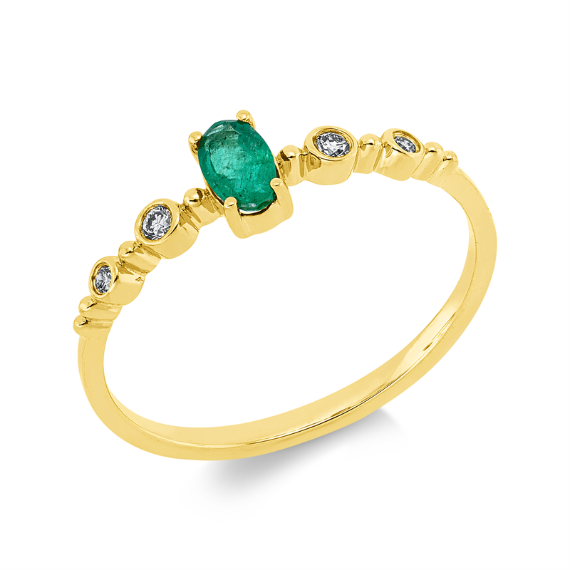 Ring mit Smaragd  aus 750/-18 Karat Gelbgold mit 4 Diamanten 0