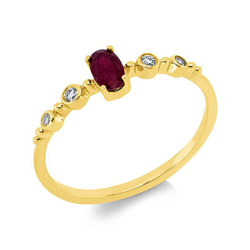 Ring mit Rubin  aus 750/-18 Karat Gelbgold mit 4 Diamanten 0