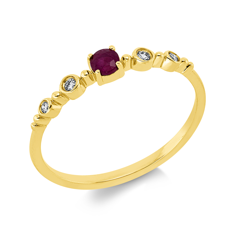 Ring mit Rubin  aus 750/-18 Karat Gelbgold mit 4 Diamanten 0