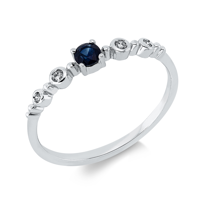 Ring mit Saphir  aus 750/-18 Karat Weißgold mit 4 Diamanten 0