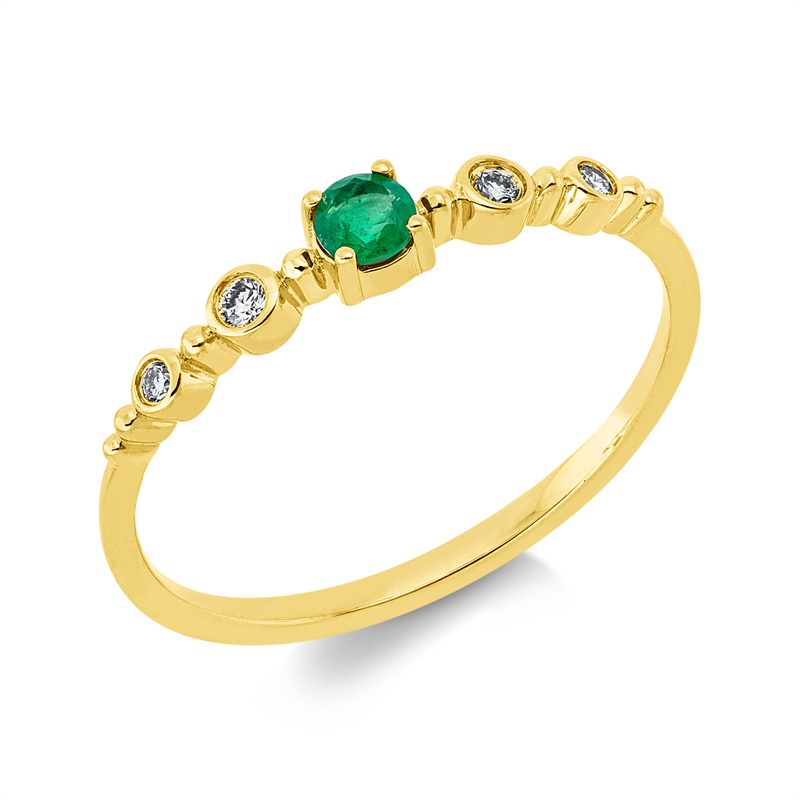 Ring mit Smaragd  aus 750/-18 Karat Gelbgold mit 4 Diamanten 0