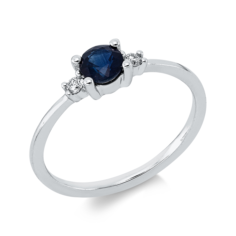 Ring mit Saphir  aus 750/-18 Karat Weißgold mit 2 Diamanten 0