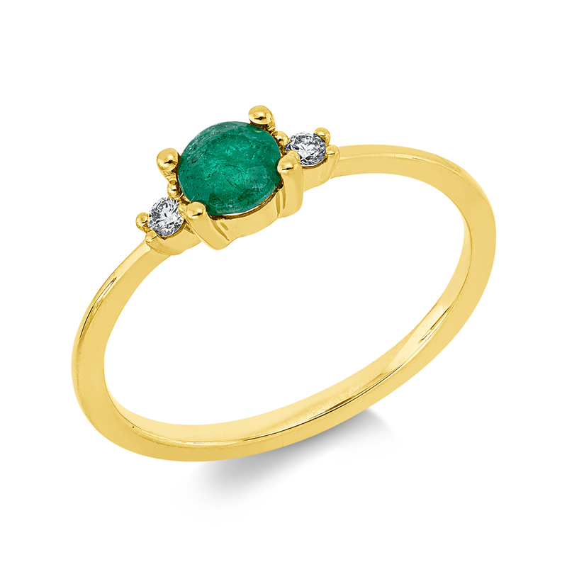Ring mit Smaragd  aus 750/-18 Karat Gelbgold mit 2 Diamanten 0