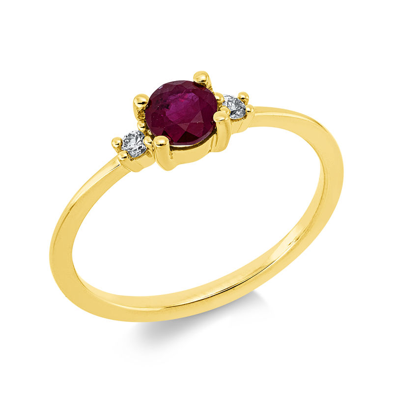 Ring mit Rubin  aus 750/-18 Karat Gelbgold mit 2 Diamanten 0