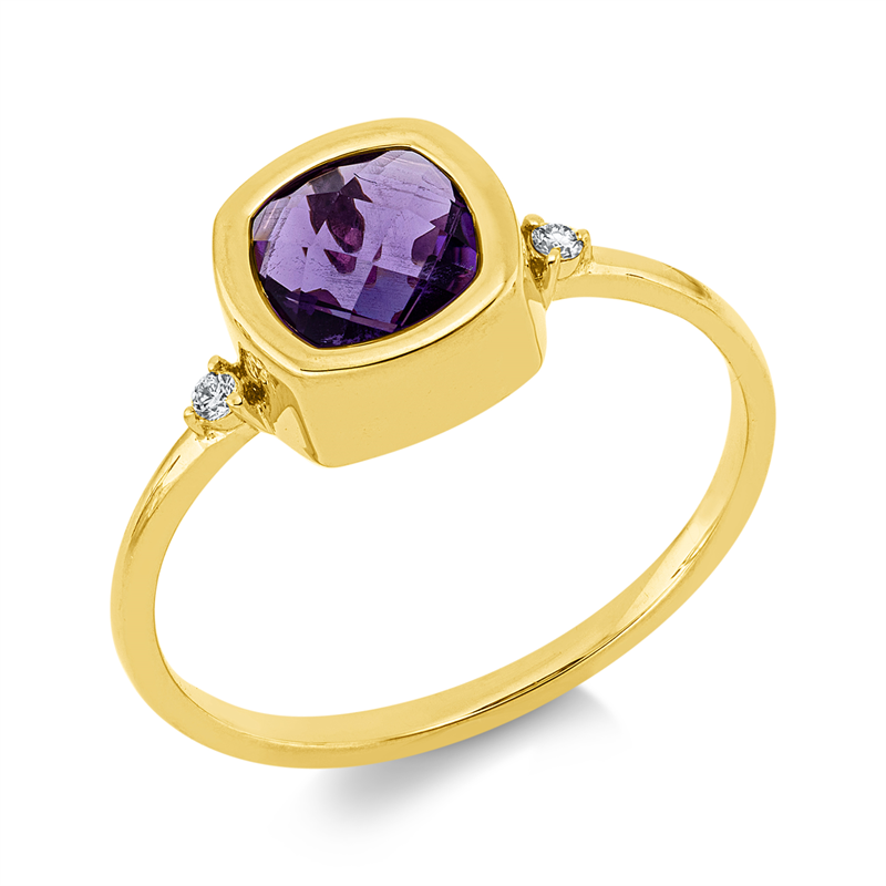 Ring mit Amethyst  aus 750/-18 Karat Gelbgold mit 2 Diamanten 0