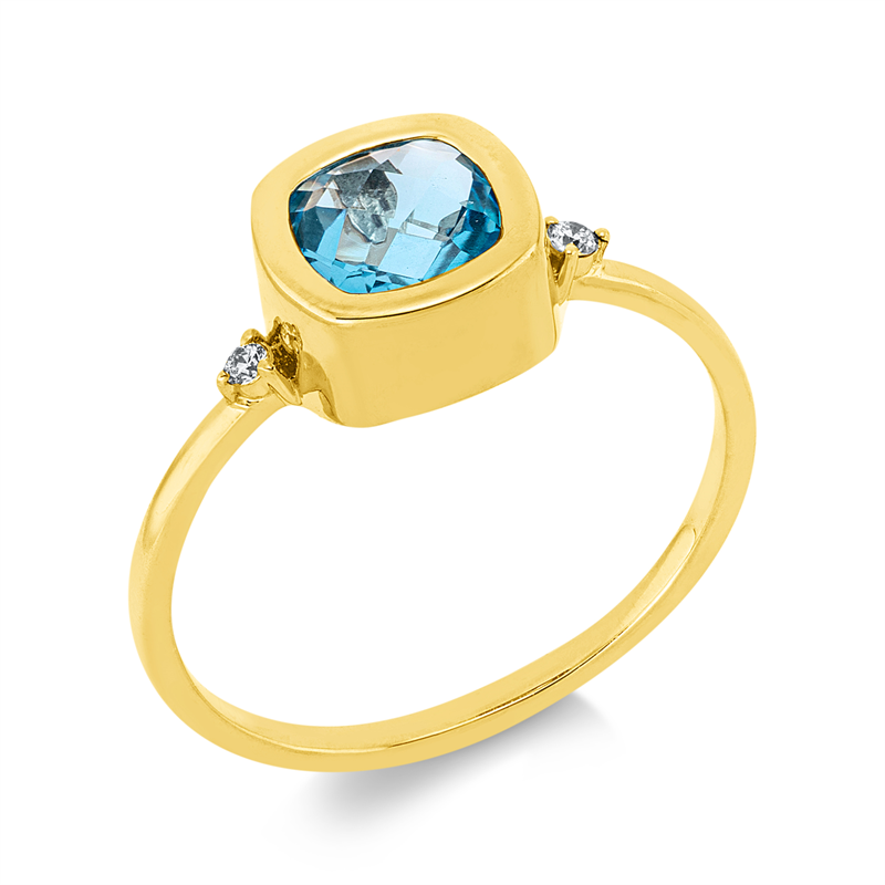 Ring mit Topas  aus 750/-18 Karat Gelbgold mit 2 Diamanten 0