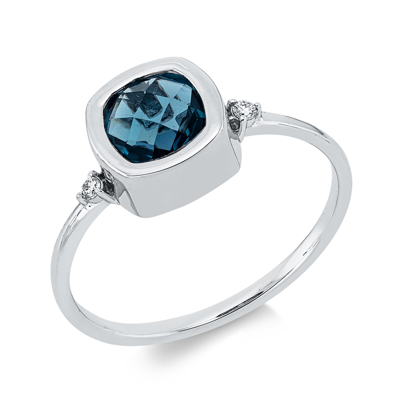 Ring mit Topas  aus 750/-18 Karat Weißgold mit 2 Diamanten 0
