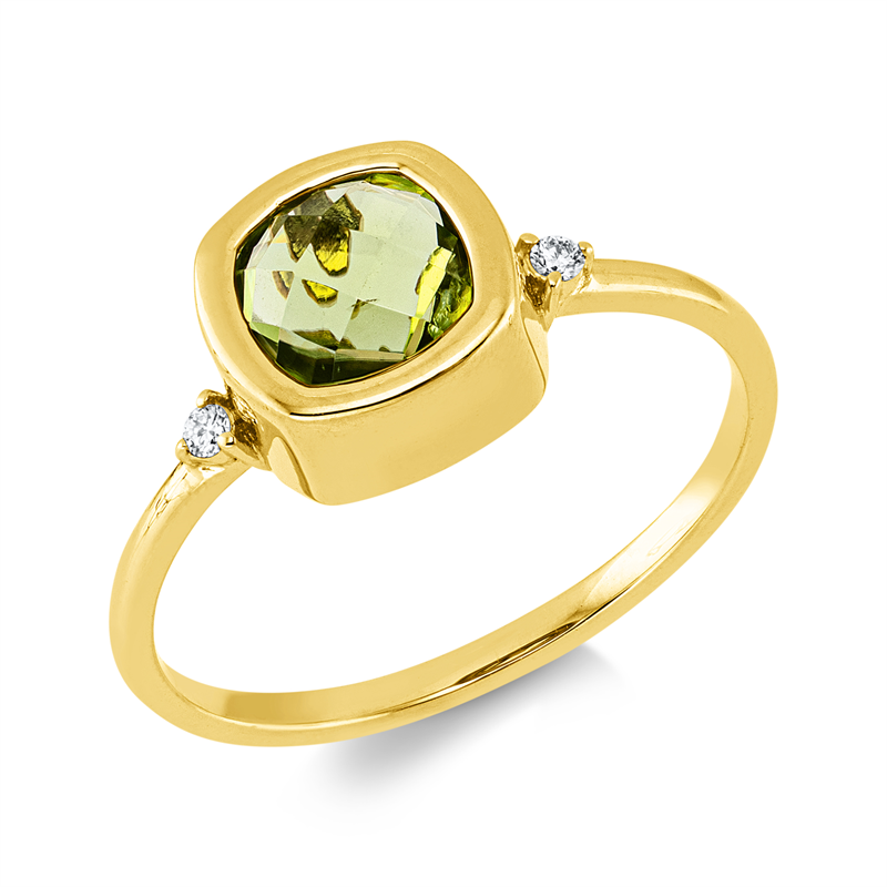 Ring mit Peridot  aus 750/-18 Karat Gelbgold mit 2 Diamanten 0