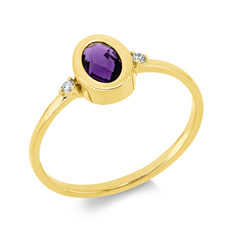 Ring mit Amethyst  aus 750/-18 Karat Gelbgold mit 2 Diamanten 0