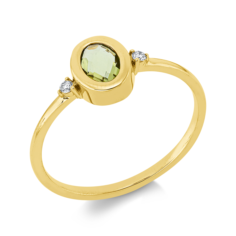 Ring mit Peridot  aus 750/-18 Karat Gelbgold mit 2 Diamanten 0