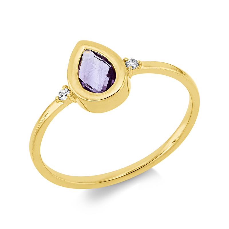 Ring mit Amethyst  aus 750/-18 Karat Gelbgold mit 2 Diamanten 0