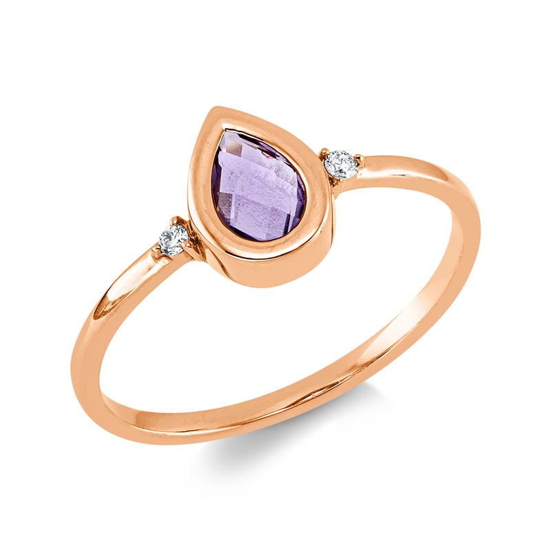 Ring mit Amethyst  aus 750/-18 Karat Rotgold mit 2 Diamanten 0