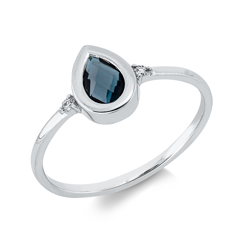 Ring mit Topas  aus 750/-18 Karat Weißgold mit 2 Diamanten 0