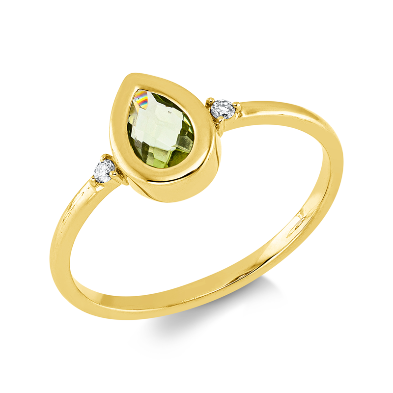 Ring mit Peridot  aus 750/-18 Karat Gelbgold mit 2 Diamanten 0