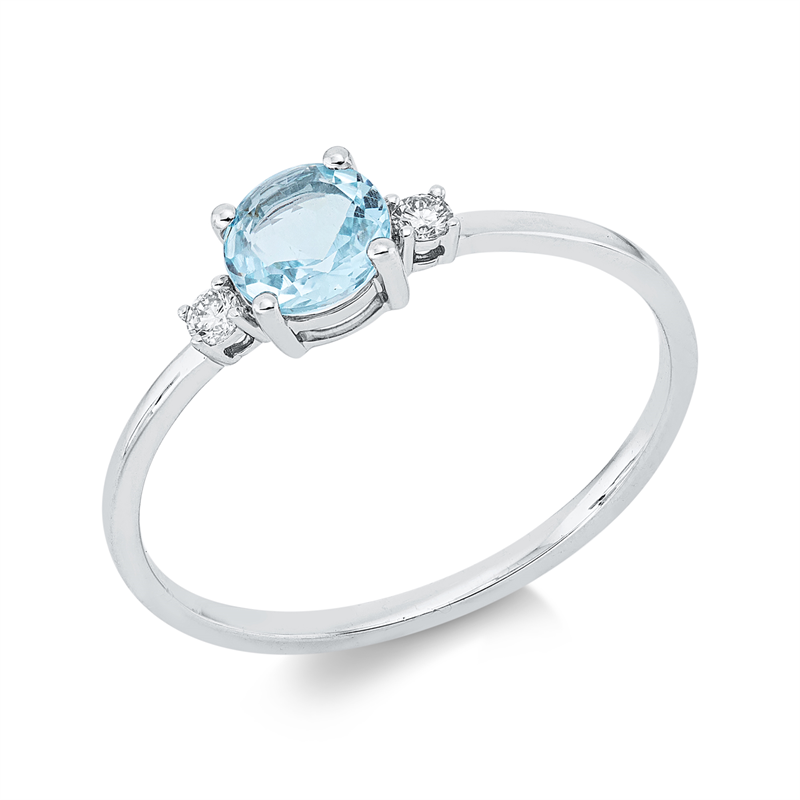 Ring mit Aquamarin  aus 750/-18 Karat Weißgold mit 2 Diamanten 0