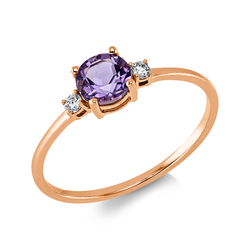 Ring mit Amethyst  aus 750/-18 Karat Rotgold mit 2 Diamanten 0