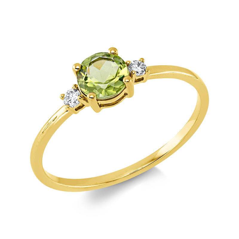 Ring mit Peridot  aus 750/-18 Karat Gelbgold mit 2 Diamanten 0
