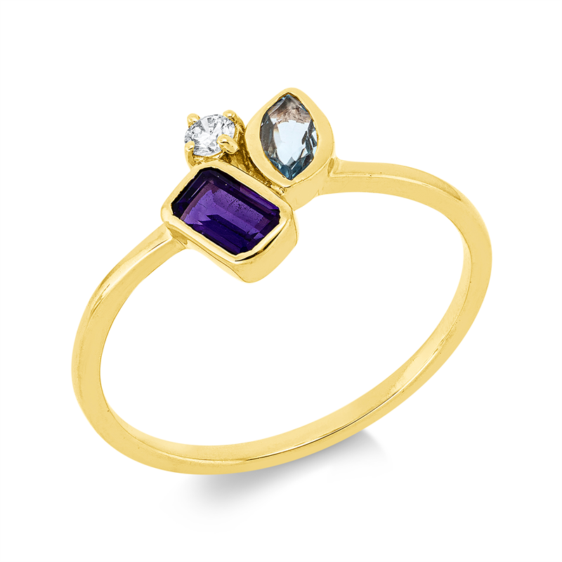 Ring mit Aquamarin  aus 750/-18 Karat Gelbgold mit 1 Diamant 0