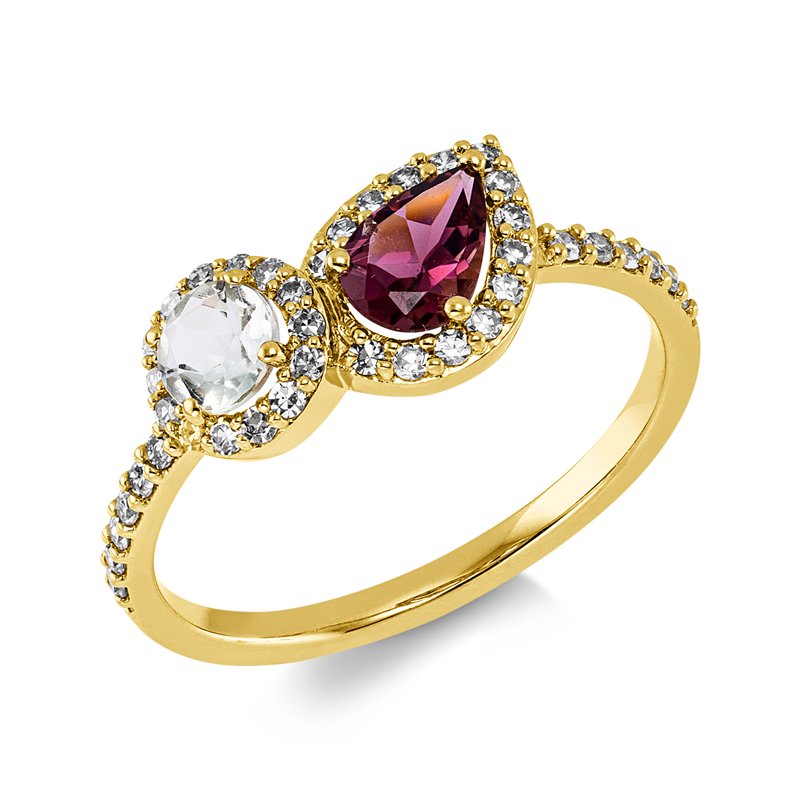 Ring mit Amethyst  aus 750/-18 Karat Gelbgold mit 40 Diamanten 0