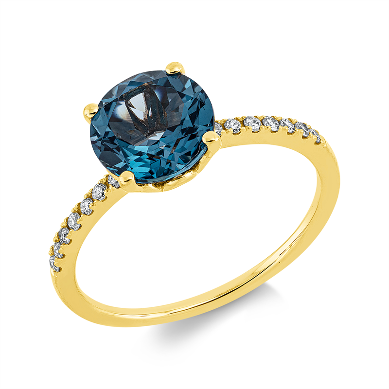 Ring mit Topas  aus 750/-18 Karat Gelbgold mit 14 Diamanten 0