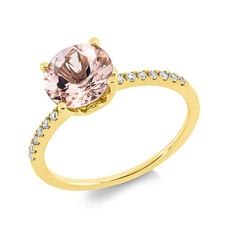 Ring mit Morganit  aus 750/-18 Karat Gelbgold mit 14 Diamanten 0