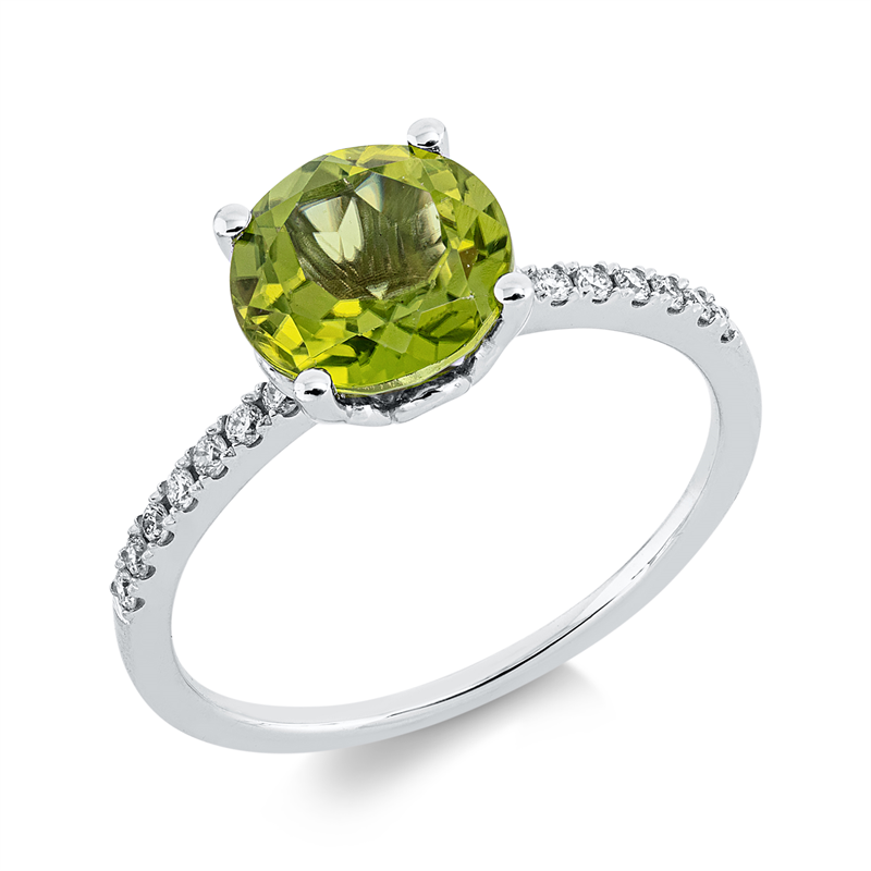 Ring mit Peridot  aus 750/-18 Karat Weißgold mit 14 Diamanten 0