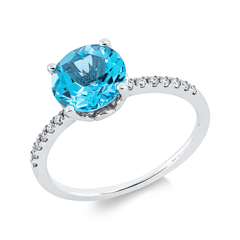 Ring mit Topas  aus 750/-18 Karat Weißgold mit 14 Diamanten 0
