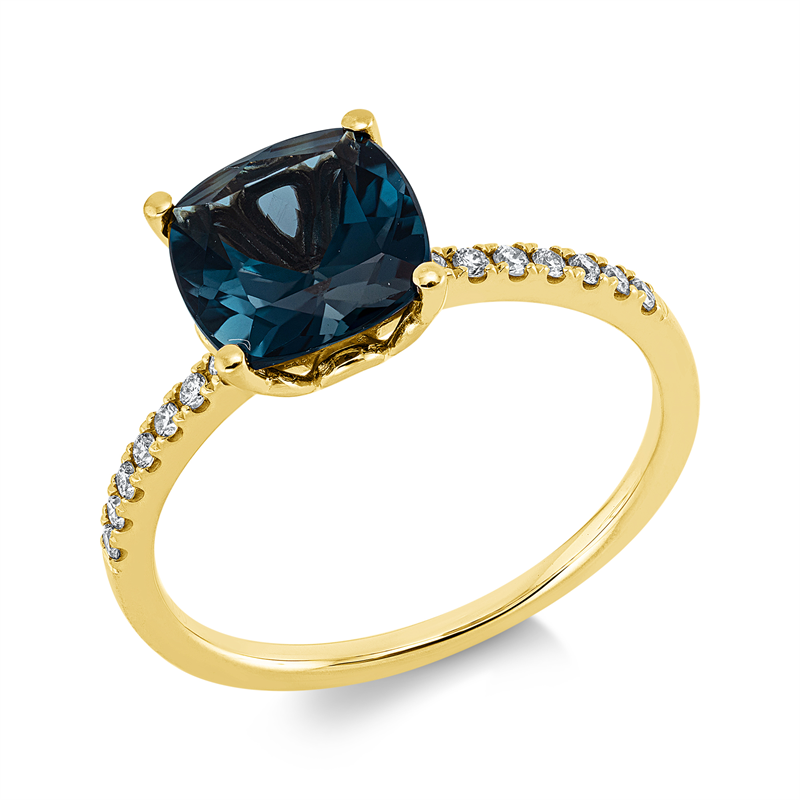Ring mit Topas  aus 750/-18 Karat Gelbgold mit 14 Diamanten 0