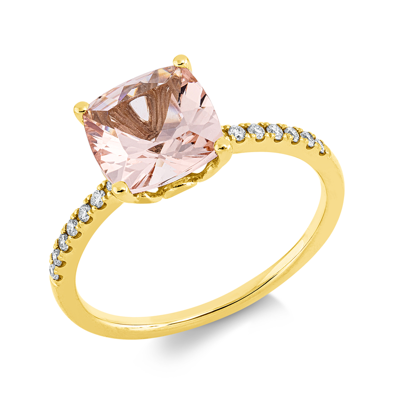 Ring mit Morganit  aus 750/-18 Karat Gelbgold mit 14 Diamanten 0