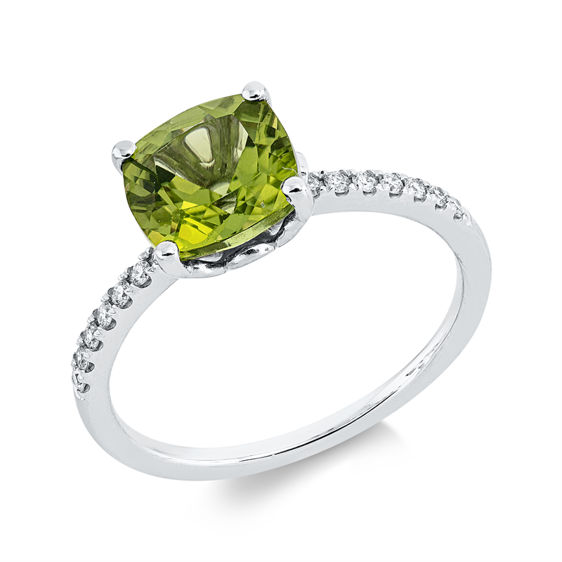 Ring mit Peridot  aus 750/-18 Karat Weißgold mit 14 Diamanten 0