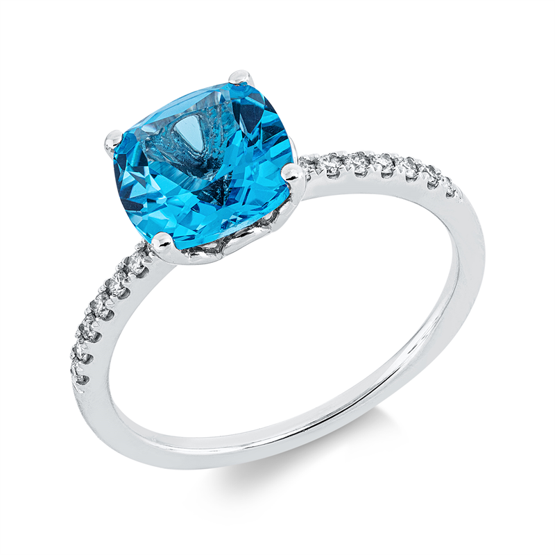 Ring mit Topas  aus 750/-18 Karat Weißgold mit 14 Diamanten 0