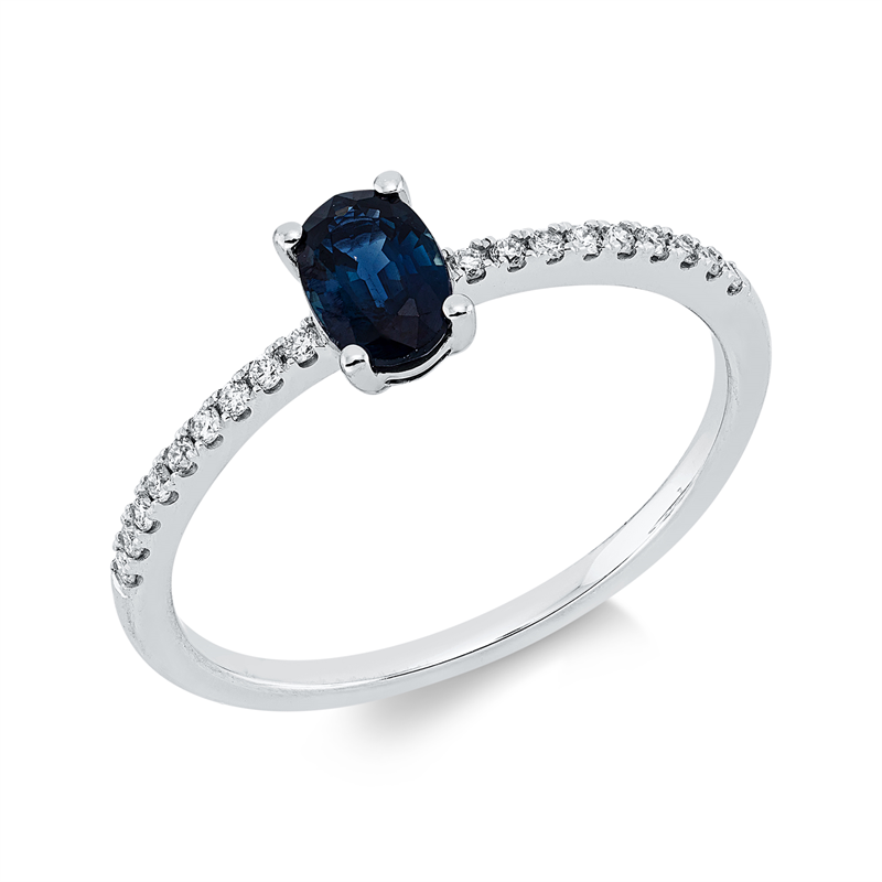 Ring mit Saphir  aus 750/-18 Karat Weißgold mit 18 Diamanten 0