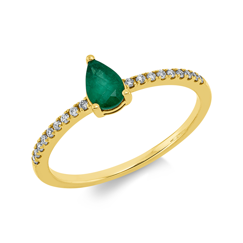 Ring mit Smaragd  aus 750/-18 Karat Gelbgold mit 18 Diamanten 0