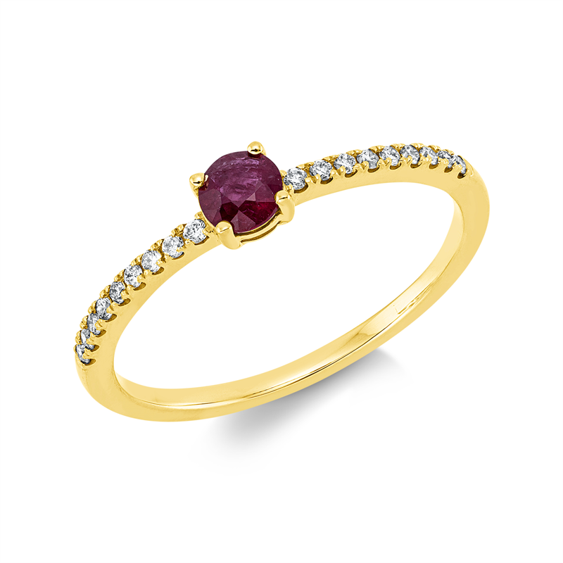 Ring mit Rubin  aus 750/-18 Karat Gelbgold mit 18 Diamanten 0