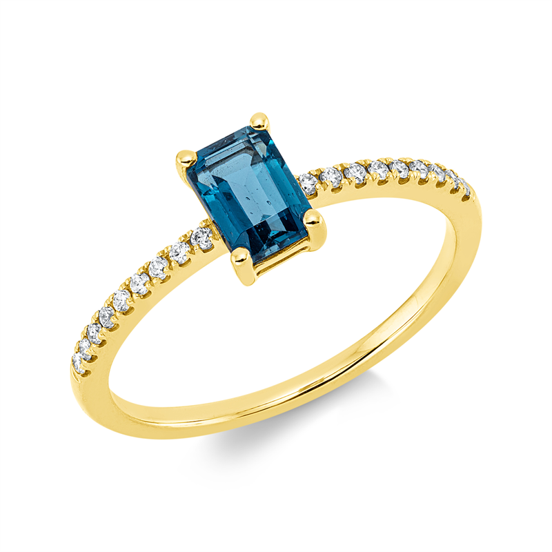 Ring mit Topas  aus 750/-18 Karat Gelbgold mit 18 Diamanten 0