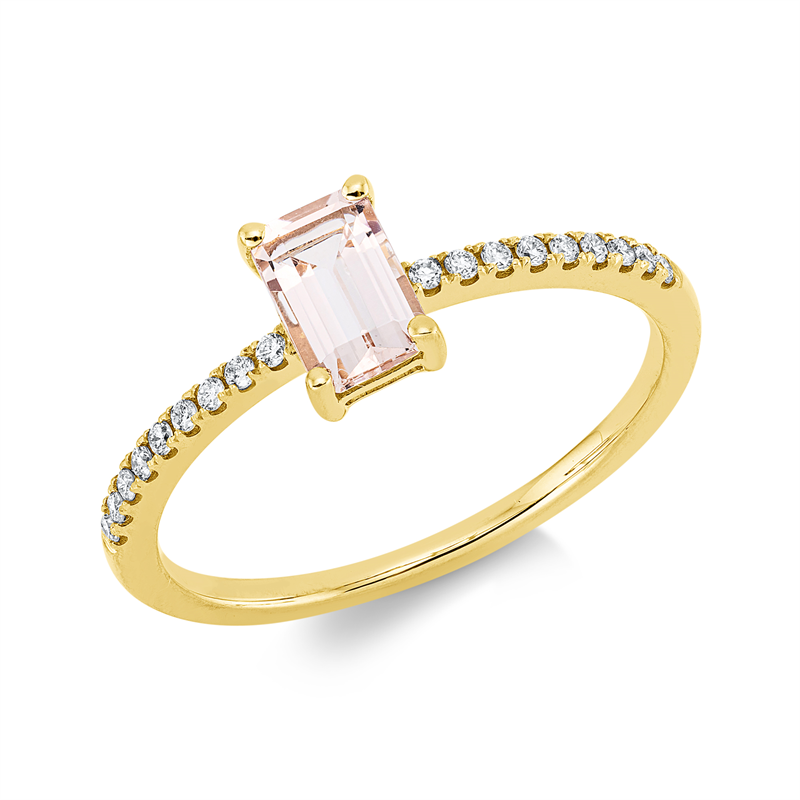 Ring mit Morganit  aus 750/-18 Karat Gelbgold mit 18 Diamanten 0