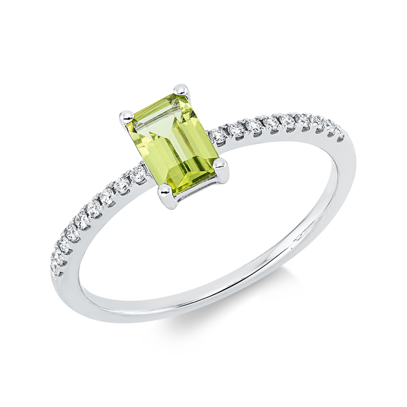 Ring mit Peridot  aus 750/-18 Karat Weißgold mit 18 Diamanten 0