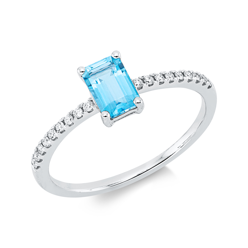 Ring mit Topas  aus 750/-18 Karat Weißgold mit 18 Diamanten 0
