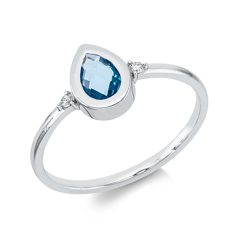 Ring mit Topas  aus 750/-18 Karat Weißgold mit 2 Diamanten 0