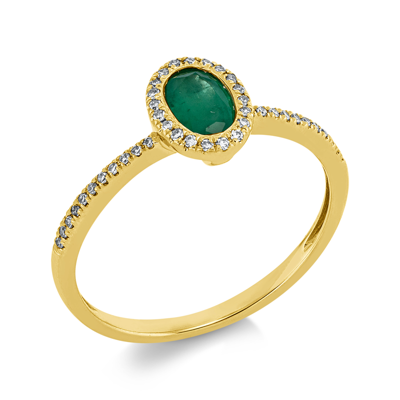 Ring mit Smaragd  aus 750/-18 Karat Gelbgold mit 42 Diamanten 0